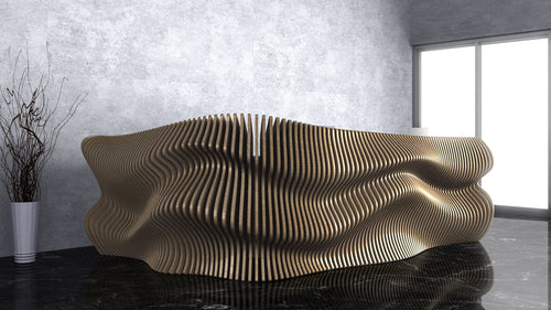 CNC WOODARTS HAWAII - Parametric Geometry Wavy Wood Reception Desk