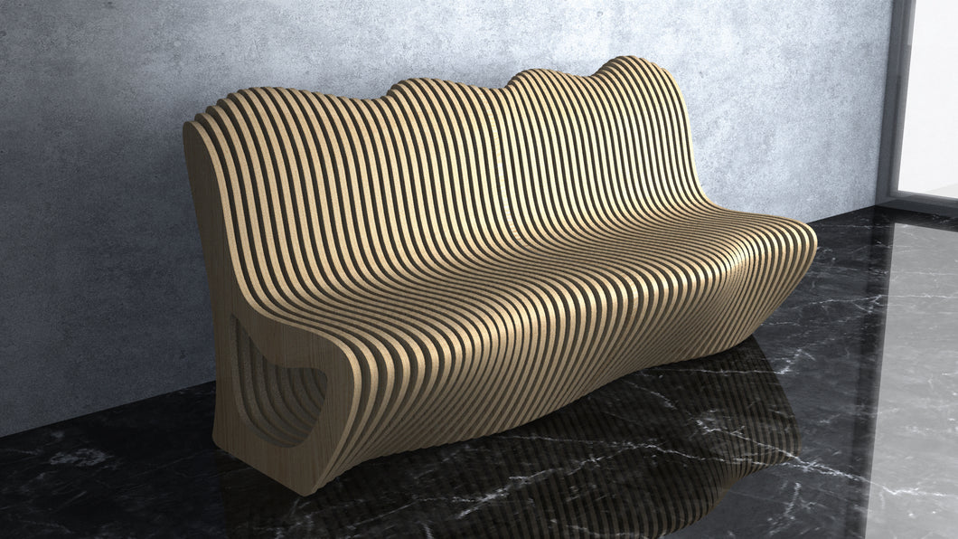 CNC WOODARTS HAWAII - Parametric Geometry Wavy Wood Bench