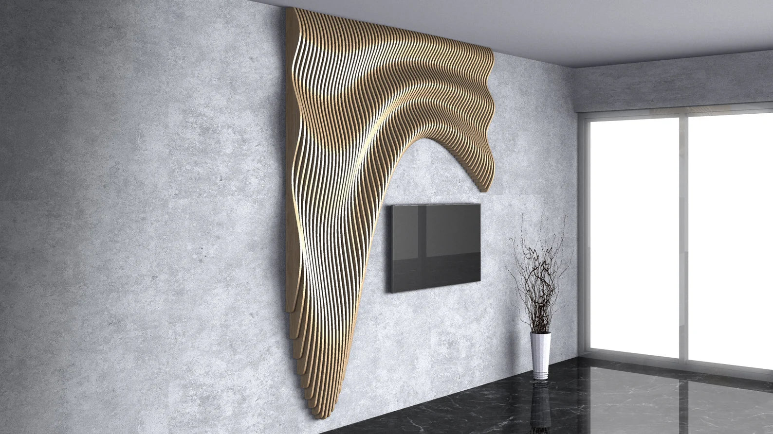 Unique Wall Art for Living Room, Set of 2 Wall Art, Parametric Wavy Wooden Wall  Decor, Geometric 3D Wood Art, Sound Wave Art, Wood Panel